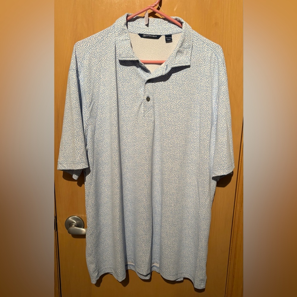 Cutter & Buck Lightweight Blue and White Golf Shirt Men’s Size Large EUC
